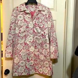 LOFT Pink and White Floral Trench Coat Mid-Length